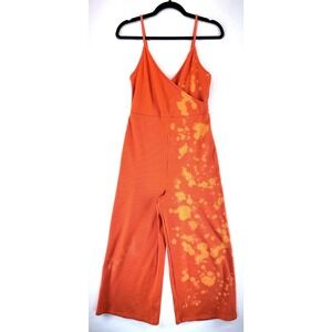 Forever 21 Orange Ribbed Custom Bleach Splatter Wide Leg Jumpsuit M Y2K Sleeze